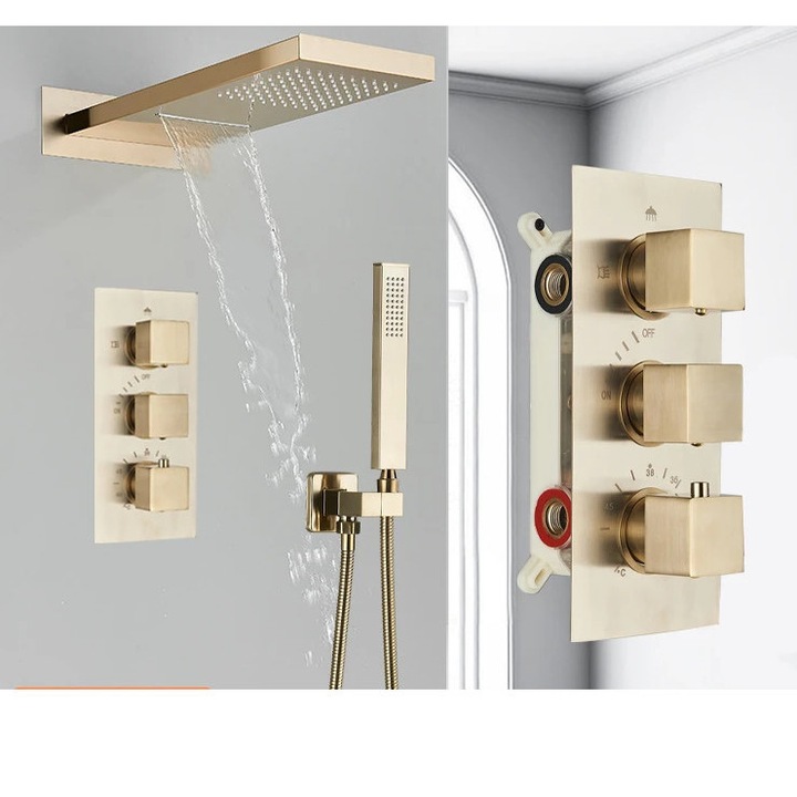 Coloana de dus, stil contemporan, sistem de control dual, auriu periata