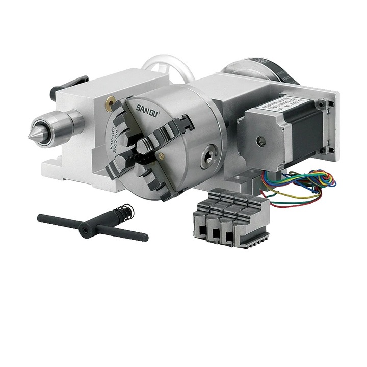 Motor pas cu pas, 6:1, diametru mandrina 100 mm, 4 falci, 350W, 65 mm inaltime centru