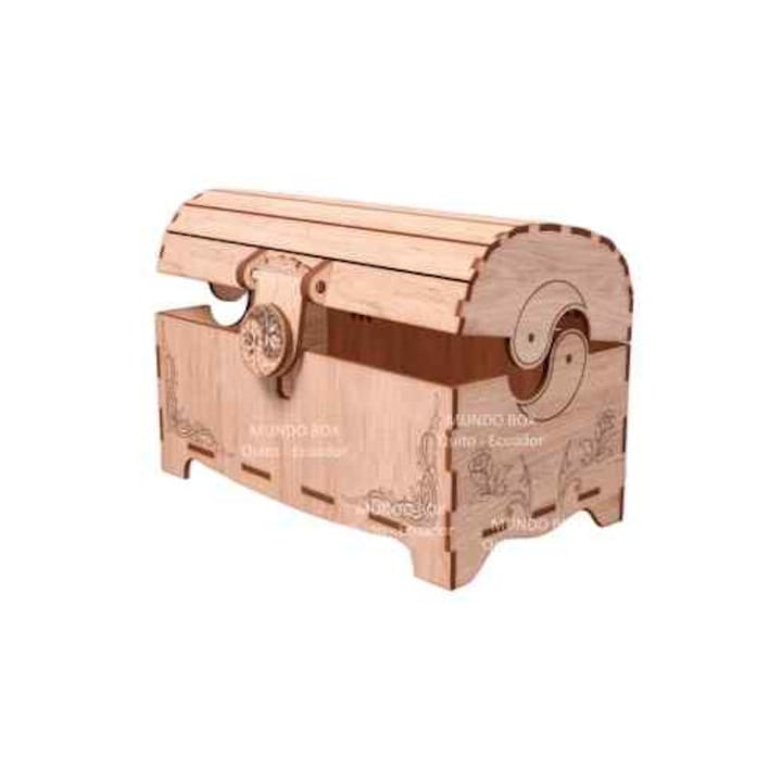 Cutie depozitare din lemn Intrahome, model WOODCHEST, design cu capac, 31x28x10 cm, culoare natur, ideala pentru cosmetice si decoratiuni