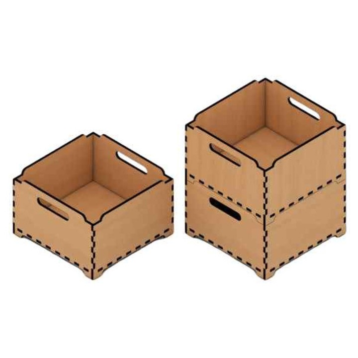 Cutii de depozitare din lemn, Intrahome, 40x80x30 cm, cu manere pentru transport, culoare naturala