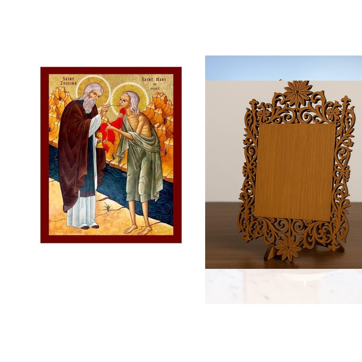 Icoana ortodoxa, Intrahome, Agia Maria a Egiptului si Sf. Zosima, 10x7 cm, 15x11 cm, 21x15 cm, 26x20 cm, 40x30 cm, 45x35 cm, 50x40 cm