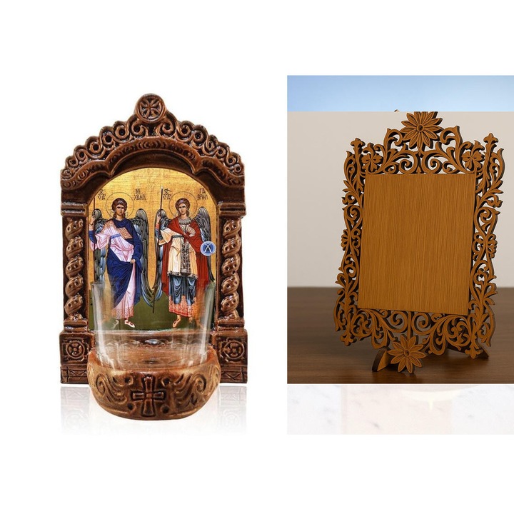 Lumina de veghe ceramica, Intrahome, Arhanghelii Mihail si Gavril, 20x13x11 cm, fabricata in Grecia