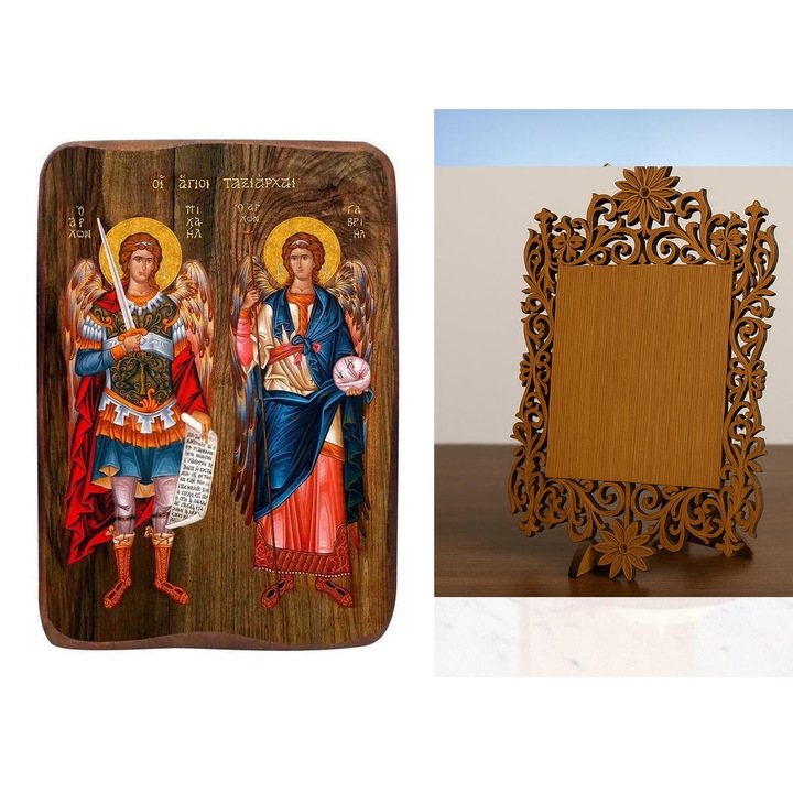 Set 20 Icoane Arhanghelii Mihail si Gavril, 9x6 cm, lemn ecologic, realizate manual