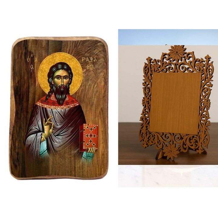 Set 20 Icoane Agios Raphael, 9x6 cm, lemn ecologic, design bizantin
