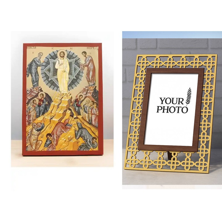 Icoana ortodoxa Intrahome, Metamorfoza lui Iisus Hristos, 10x7 cm, 8 culori, cu perigrama de aur