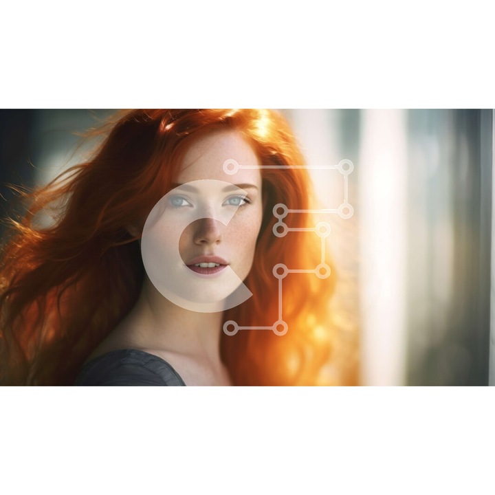 Puzzle din lemn Intrahome, 10x10 cm, 25 piese, imagine femeie cu par rosu si ochi verzi, cutie din lemn wenge