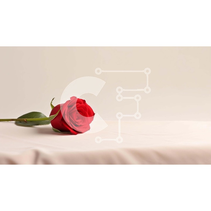 Puzzle din lemn Intrahome, triantafiliu rosu pe masa alba, 10x10 cm, 25 piese, set in cutie de lemn wenge