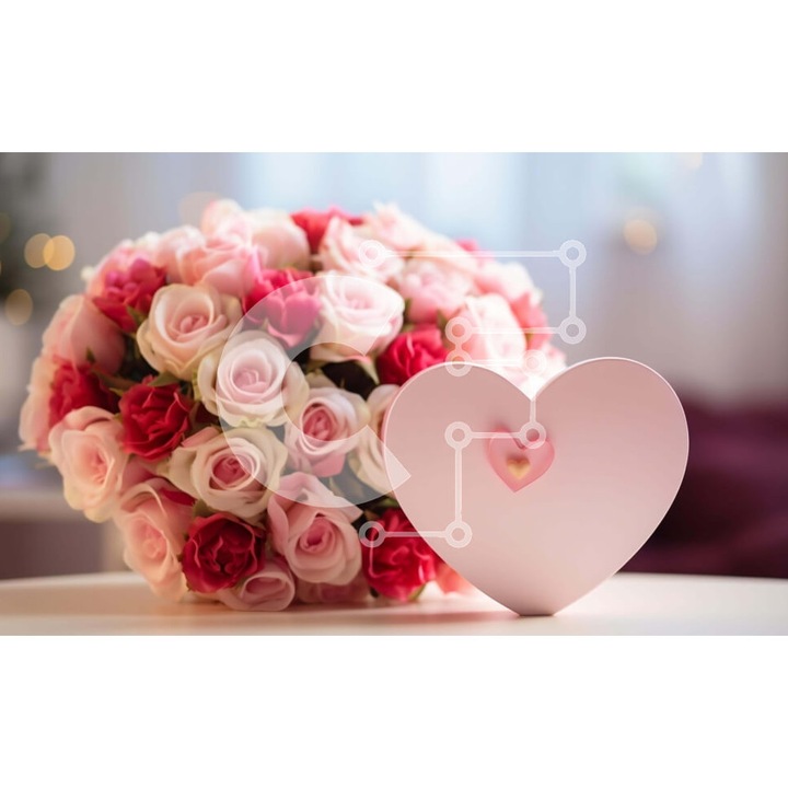 Puzzle din lemn Intrahome - Mpouketo cu triantaphylla roz si albe, 10x10cm, 25 piese, set cu cutie in forma de inima