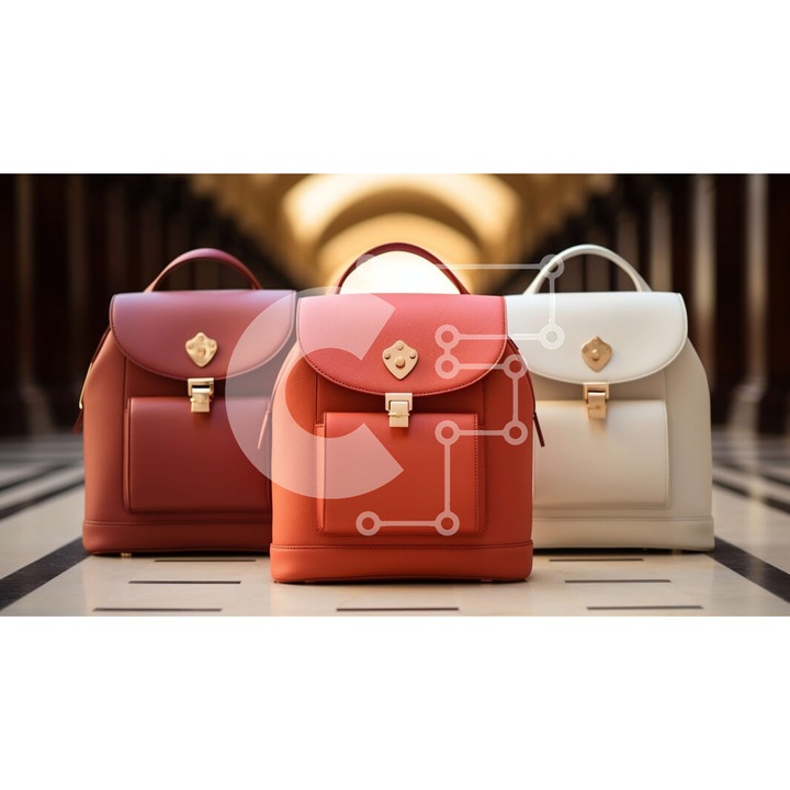 Puzzle din lemn Intrahome - Set 3 genti rosie, alba si bej - Dimensiuni 10x10 cm - 25 piese