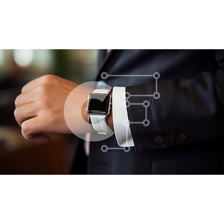 Puzzle din lemn Intrahome, 25 piese, 10x10 cm, imagine cu barbat in costum si ceas de mana, cutie din lemn wenge