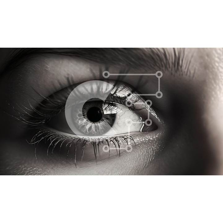 Puzzle din lemn Intrahome, 10x10 cm, 25 piese, imagine cu un ochi uman, cutie din lemn wenge