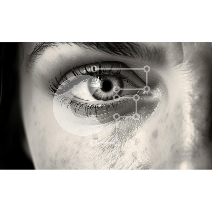 Puzzle din lemn Intrahome, 25 piese, imagine detaliata a unui ochi, 10x10 cm, cutie din lemn wenge