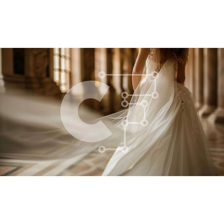 Puzzle din lemn Intrahome, 25 piese, 10x10 cm, imagine femeie cu rochie alba, cutie din lemn wenge