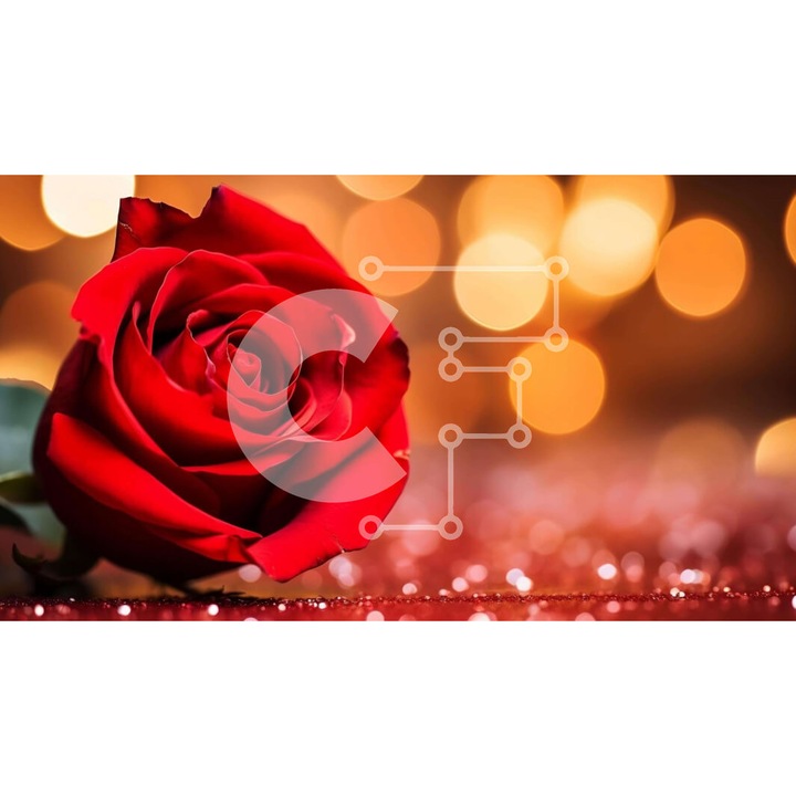 Puzzle din lemn Intrahome, triantafyl rosu cu lumini, 10x10 cm, 25 piese, set in cutie de lemn wenge