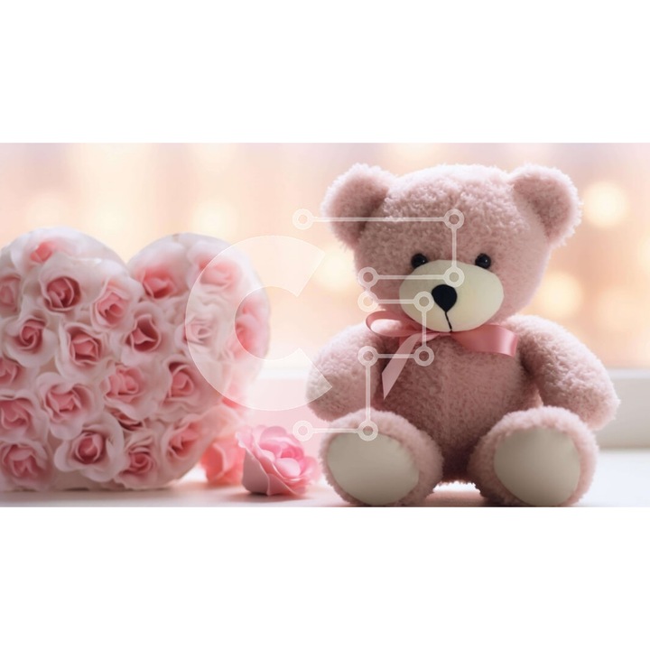 Puzzle din lemn Intrahome - Roz arici cu trandafiri si maxilar in forma de inima, set 25 piese, dimensiuni 10x10 cm, in cutie de lemn wenge.