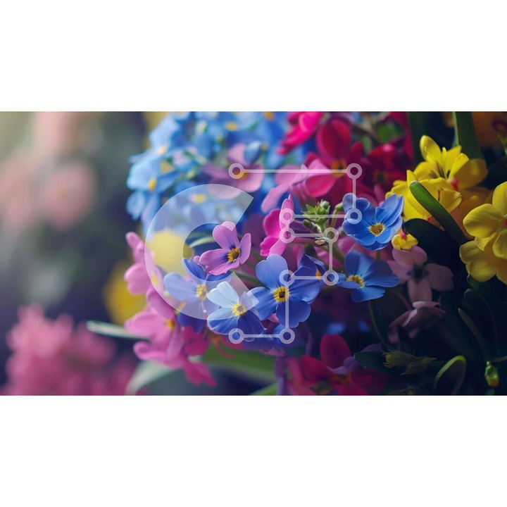 Puzzle din lemn Intrahome - set 25 piese, flori multicolore, 10x10 cm, cutie din lemn wenge