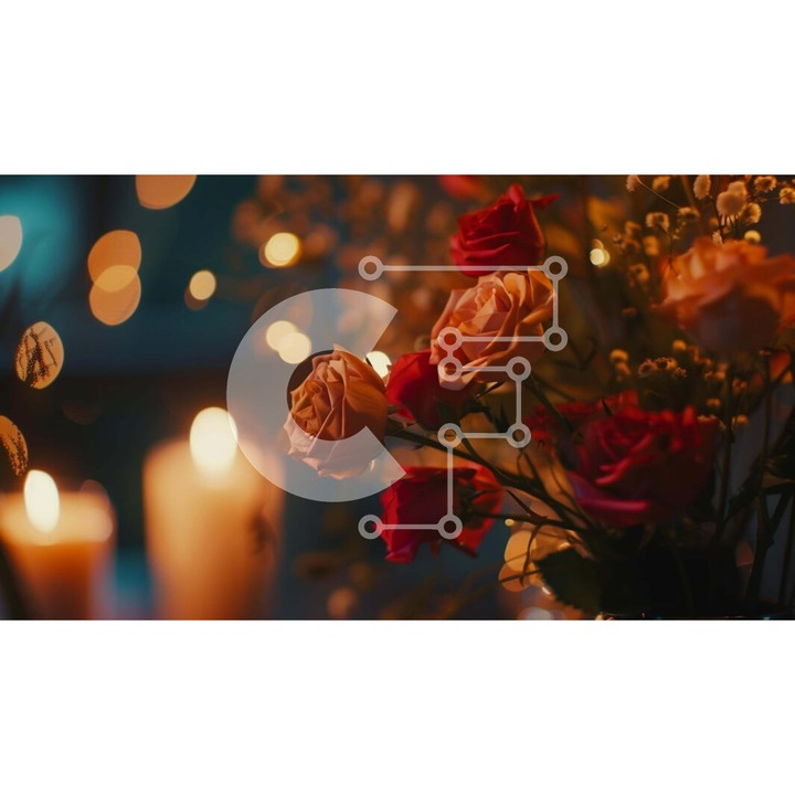 Puzzle din lemn Intrahome, 10x10 cm, 25 piese, baza de sticla cu flori rosii si roz, cutie din lemn wenge