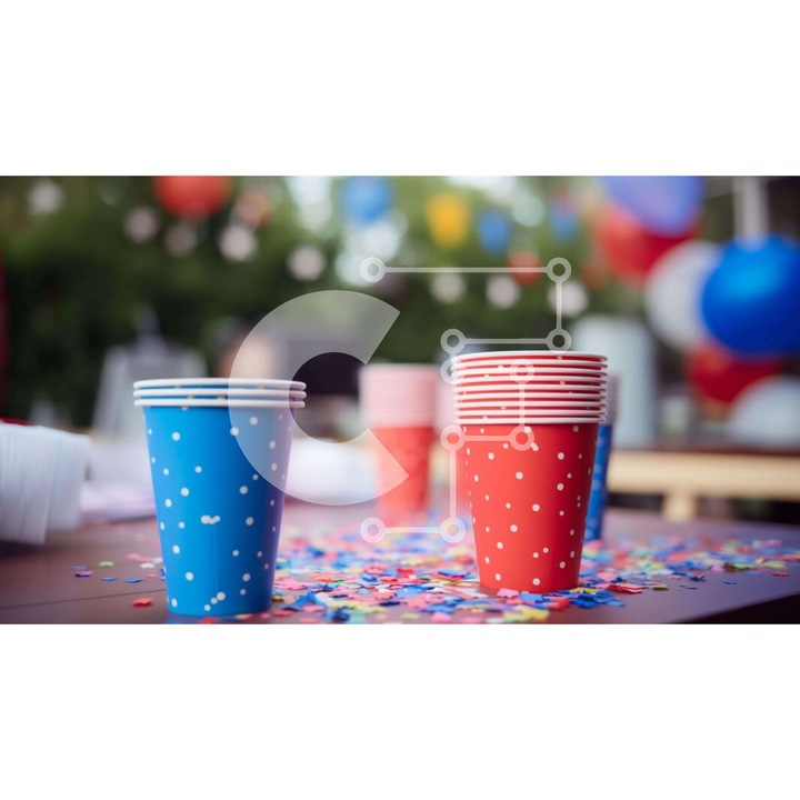 Puzzle din lemn Intrahome, set 25 piese, imagine cu pahare colorate pe masa, 10x10 cm, cutie din lemn wenge.