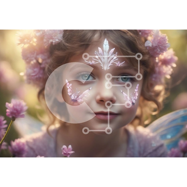 Puzzle din lemn Intrahome, fetita cu aripi de zana, 25 piese, 10x10cm, cutie din lemn wenge