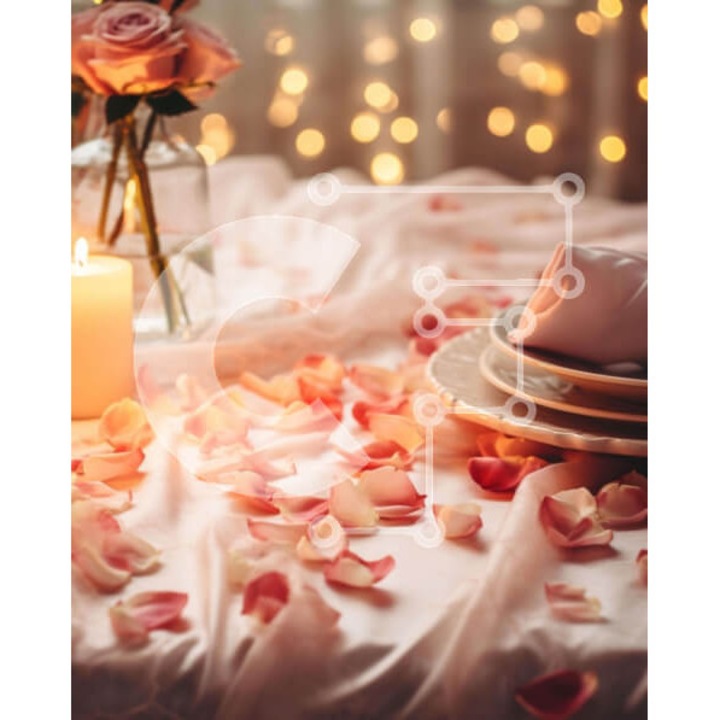 Puzzle din lemn Intrahome, 10x10cm, 25 piese, design cu masa si flori, cutie din lemn wenge