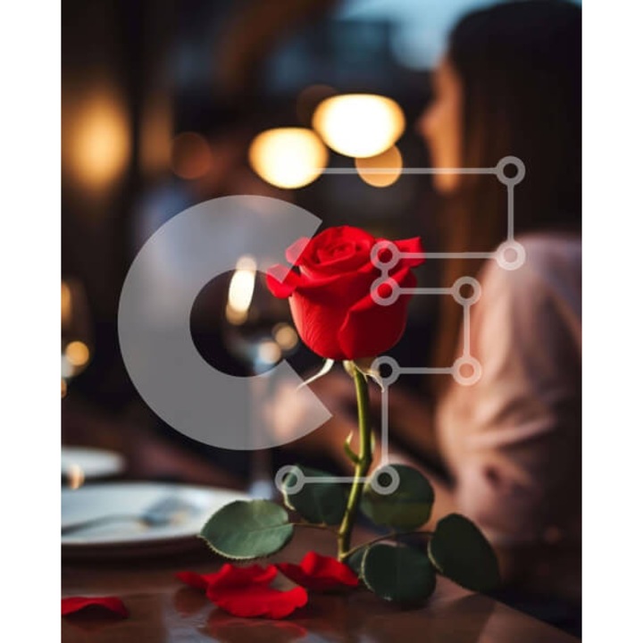 Puzzle din lemn Intrahome - Triunghi rosu pe masa goala, 10x10 cm, 25 piese, cutie din lemn wenge