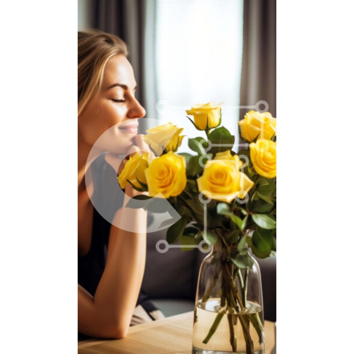 Puzzle din lemn Intrahome, 25 piese, 10x10 cm, imagine cu femeie la masa, cutie din lemn wenge