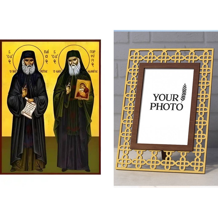 Icoana ortodoxa, Intrahome, Sf. Paisie si Sf. Porfirie, lemn, 10x7 cm