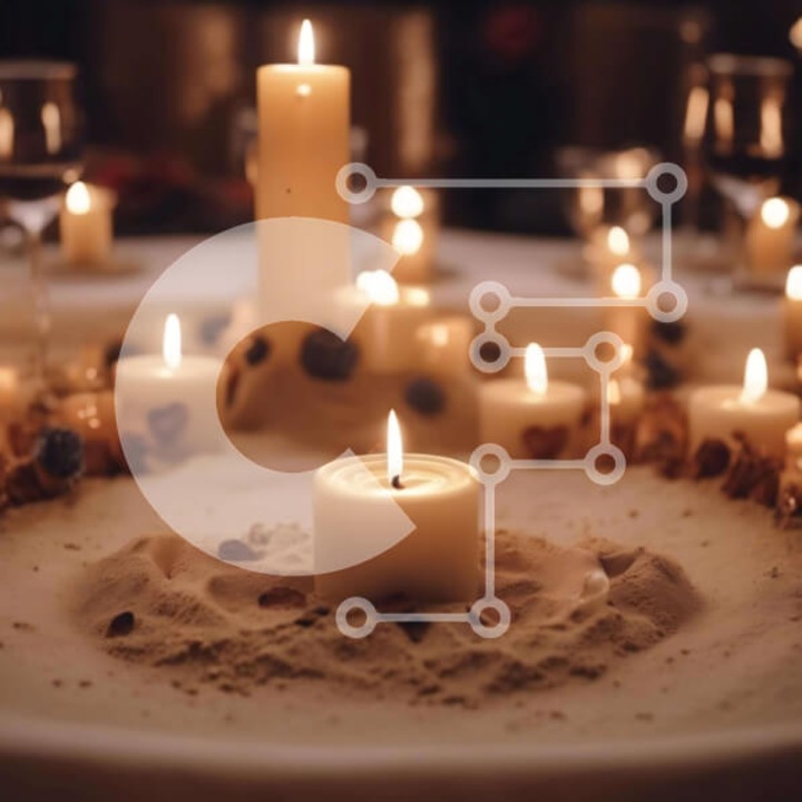 Puzzle din lemn Intrahome, 10x10 cm, 25 piese, design romantic cu masa de dining si lumanari, cutie din lemn wenge