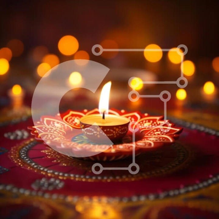 Puzzle din lemn Intrahome - Anamneana candela pe masa decorativa pentru sarbatoarea Diwali, 10x10 cm, 25 piese, cutie din lemn wenge.