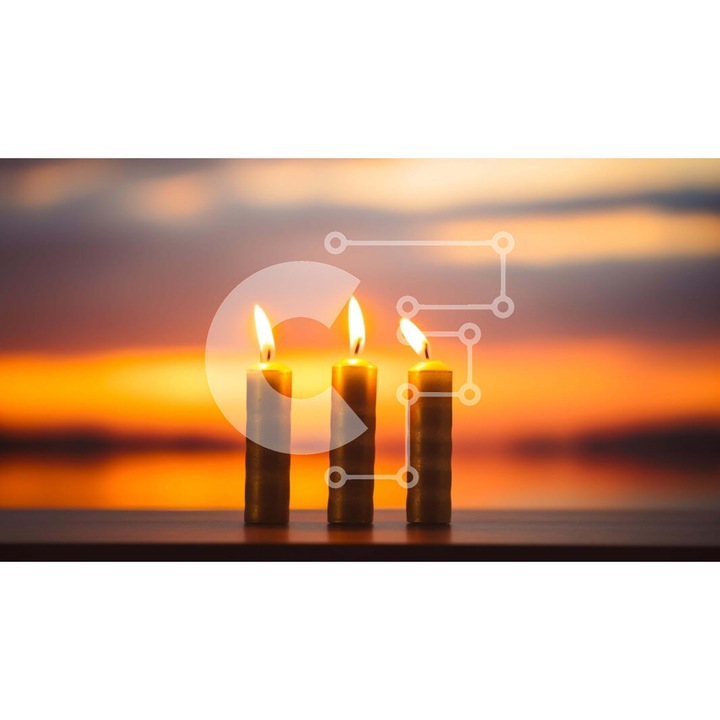 Puzzle din lemn Intrahome, 25 piese, 10x10 cm, trei lumanari pe masa, cutie din lemn wenge