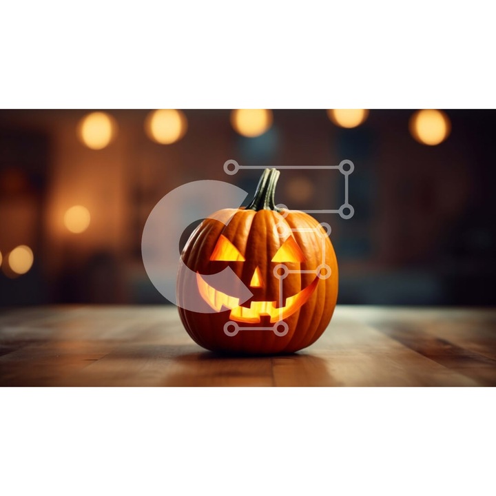 Puzzle din lemn Intrahome, 25 piese, dovleac zambitor pe masa, 10x10 cm, cutie din lemn wenge