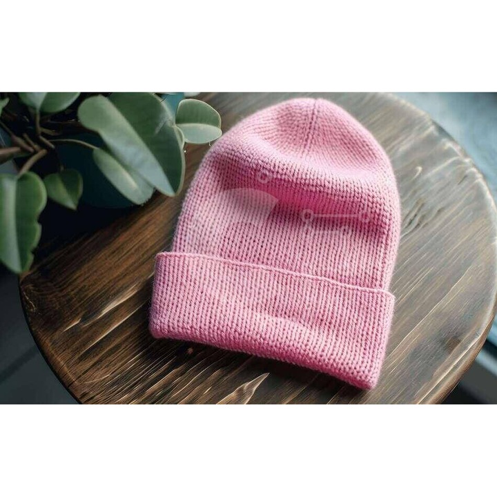 Puzzle din lemn Intrahome - Roz plekto capel Beanie pe masa, 10x10 cm, 25 piese, set in cutie de lemn wenge