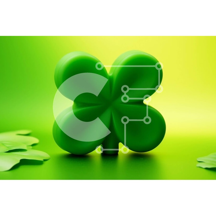 Puzzle din lemn Intrahome, 10x10 cm, 25 piese, design trifoliat verde, cutie din lemn wenge