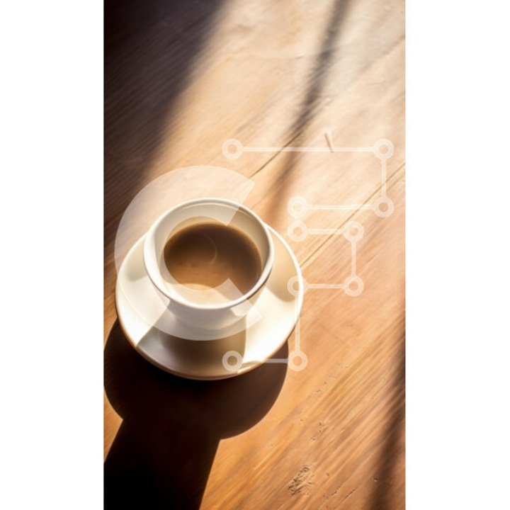 Puzzle Intrahome, 10x10 cm, 25 piese, imagine cu cafea pe masa, cutie din lemn wenge