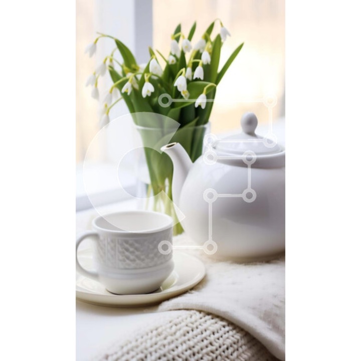 Puzzle din lemn Intrahome, 10x10 cm, 25 piese, design cu masa, flori proaspete, cutie din lemn wenge