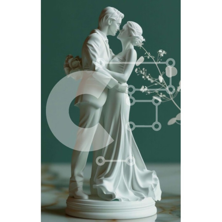 Puzzle din lemn Intrahome, 10x10cm, 25 piese, imagine cu doi oameni care se tin de mana si se saruta, cutie din lemn wenge.