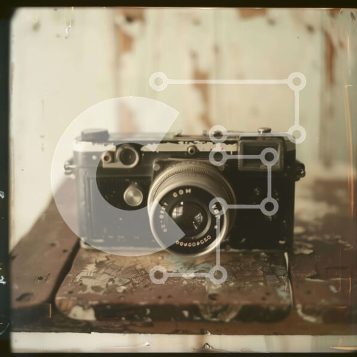 Puzzle Intrahome, 10x10 cm, 25 piese, camera vintage pe masa din lemn, cutie din lemn wenge