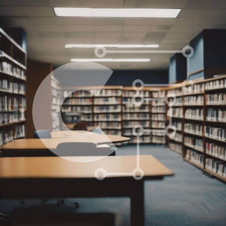 Puzzle din lemn Intrahome - Biblioteca goala cu randuri de rafturi si scaune, 10x10 cm, 25 piese, cutie din lemn wenge