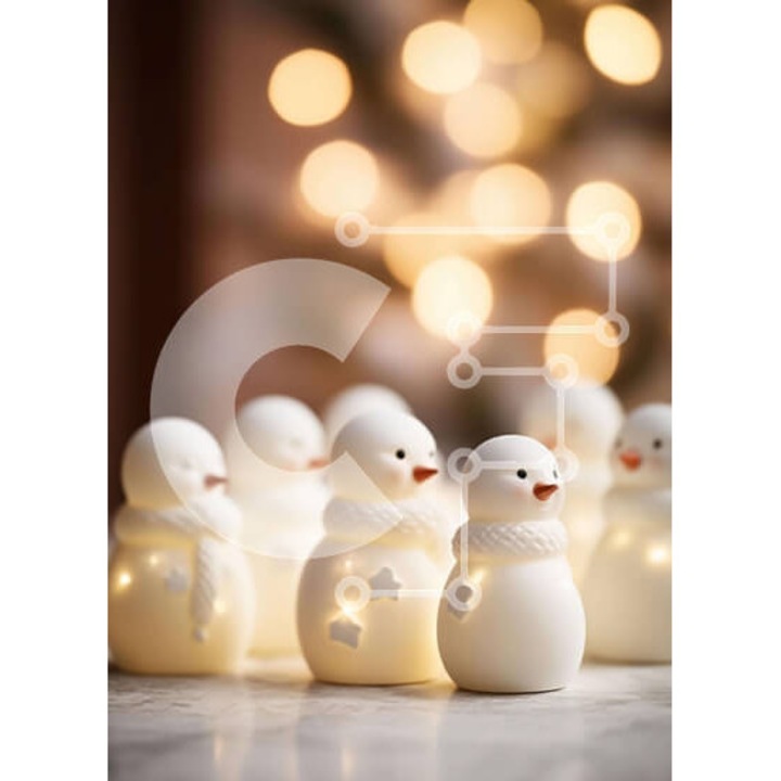 Puzzle din lemn Intrahome, 25 piese, 10x10 cm, imagine cu oameni de zapada la masa, cutie din lemn wenge