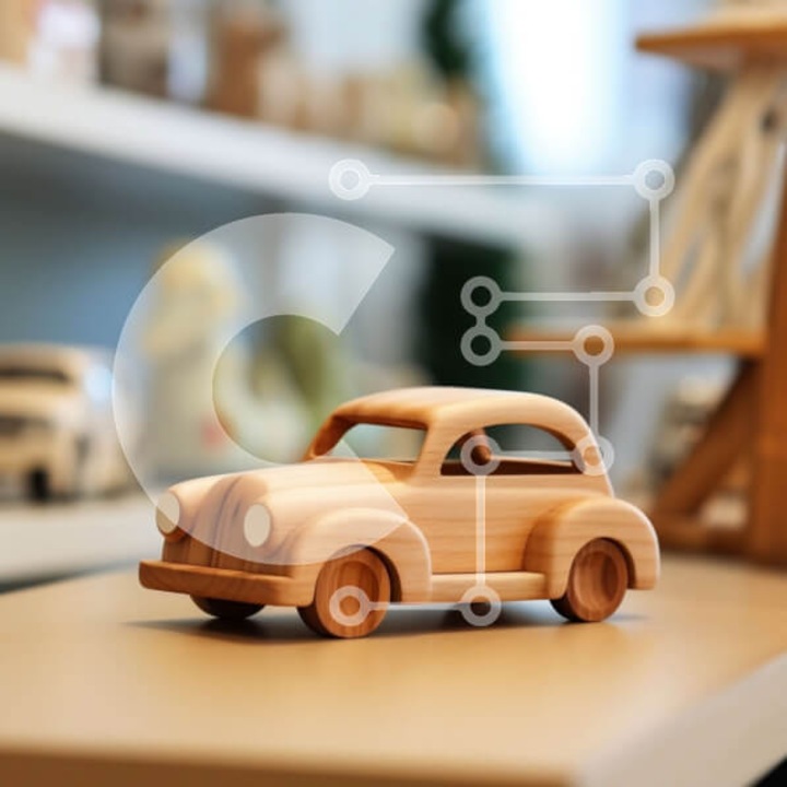 Puzzle din lemn Intrahome, masinuta din lemn, 25 piese, 10x10 cm, cutie din lemn wenge