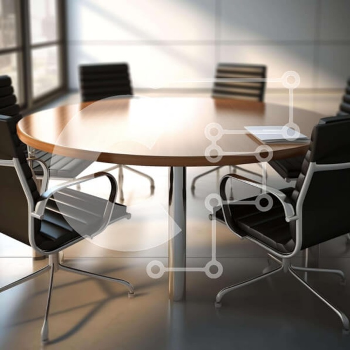 Puzzle din lemn Intrahome - Masa rotunda din lemn cu scaune din piele neagra si carti, 10x10 cm, 25 piese, cutie din lemn wenge