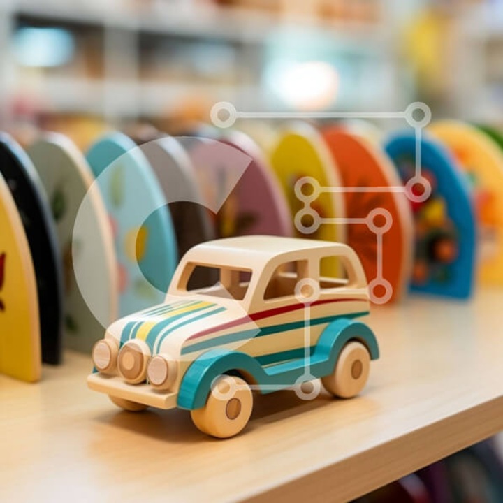 Puzzle din lemn Intrahome, masinuta, 10x10 cm, 25 piese, multicolor, cutie din lemn