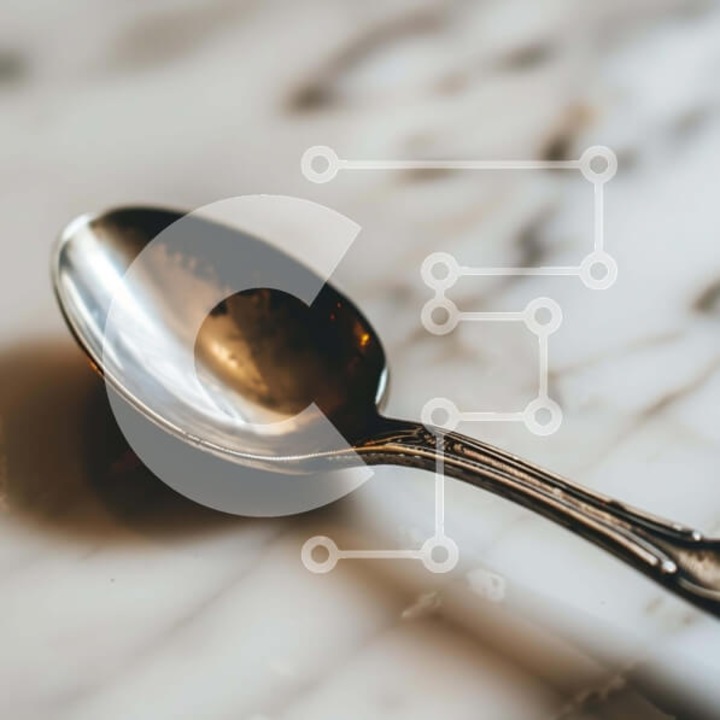 Puzzle Intrahome, 10x10 cm, 25 piese, imagine cu lingura pe masa de marmura, cutie din lemn wenge