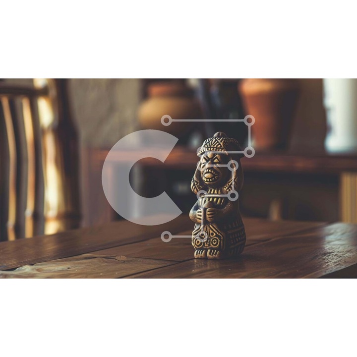 Puzzle din lemn Intrahome, 10x10 cm, 25 piese, imagine cu sculptura pe masa, cutie din lemn wenge