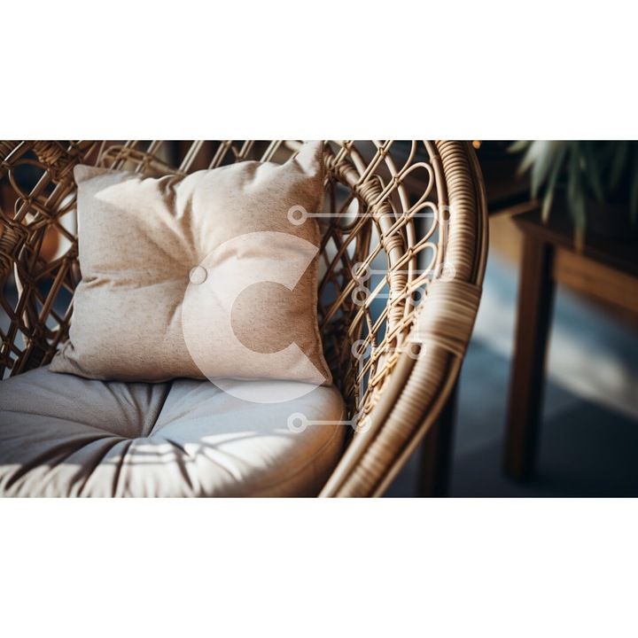 Puzzle din lemn Intrahome, 10x10cm, 25 piese, imagine cu o canapea rattan si maxilar, cutie din lemn wenge