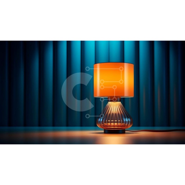 Puzzle din lemn Intrahome, 10x10 cm, 25 piese, imagine cu lampa pe masa, culoare portocalie, cutie din lemn wenge.