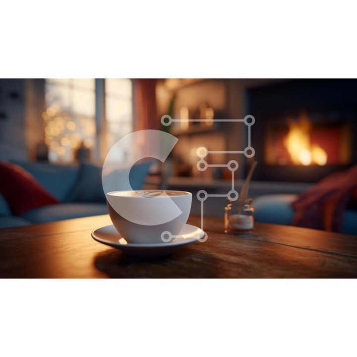 Puzzle din lemn Intrahome, 10x10cm, 25 piese, imagine cu cafea pe masa, cutie din lemn wenge