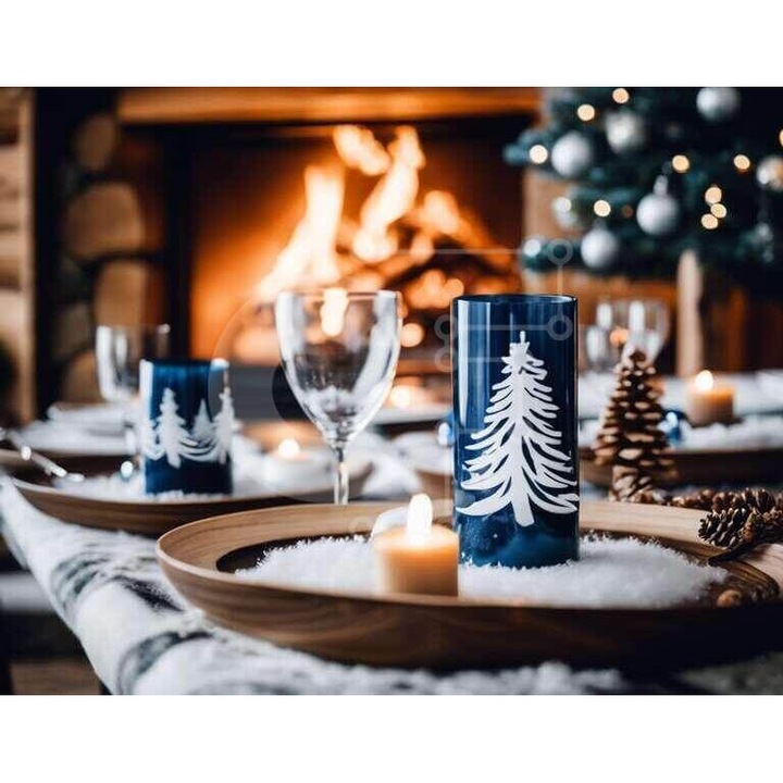 Puzzle din lemn Intrahome, set de masa, 10x10cm, 25 piese, culoare multicolor, livrat in cutie de lemn wenge