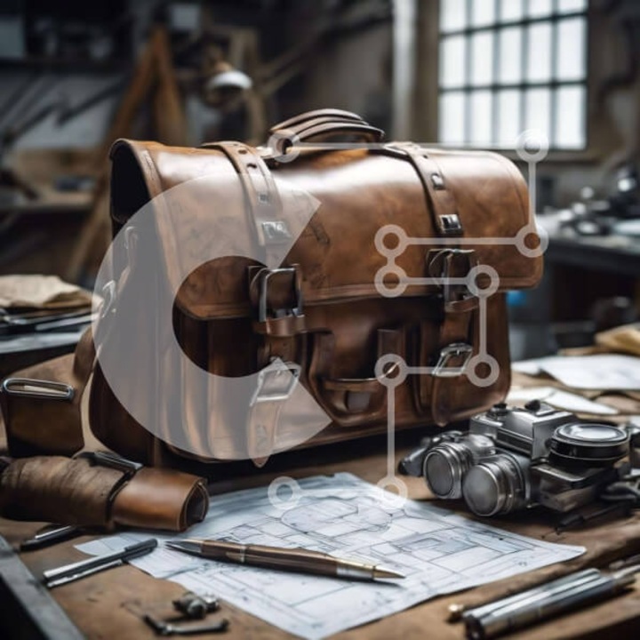 Puzzle Intrahome, 10x10 cm, 25 piese, design vintage cu masa de lucru si accesorii, cutie din lemn wenge