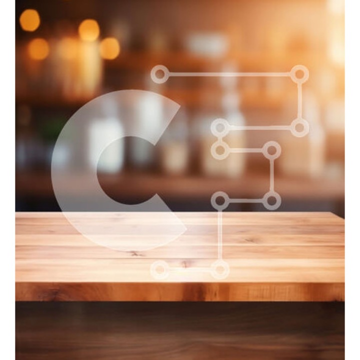 Puzzle din lemn Intrahome, 10x10cm, 25 piese, design cu masa goala intr-un restaurant multicolor, cutie din lemn wenge.